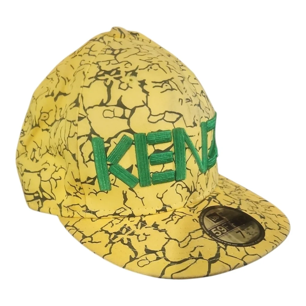 KENZO X NEW ERA | 59FIFTY Yellow/Black Marble Print Green Logo Fitted Hat 7 1/2